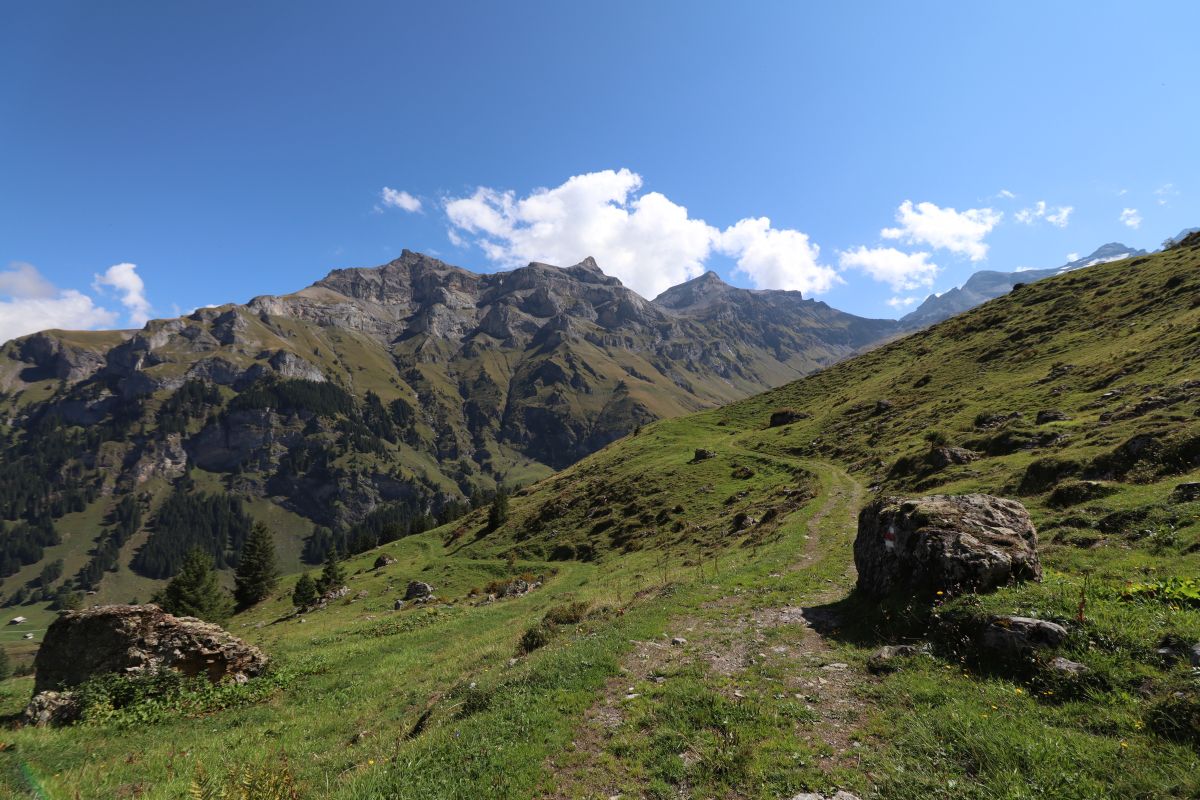 Panorama Griesalp mit Sicht auf Zahm Andrist, Wild Andrist, Hundshorn